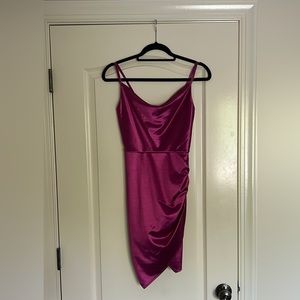 Dillards: I.N. San Francisco Satin Cowl Neck Wrap Skirt Asymmetrical Mini Dress